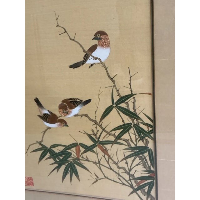 Pair of Vintage Chinese Bird & Flower Silk Paintings, Signed Yiren For Sale - Image 10 of 18