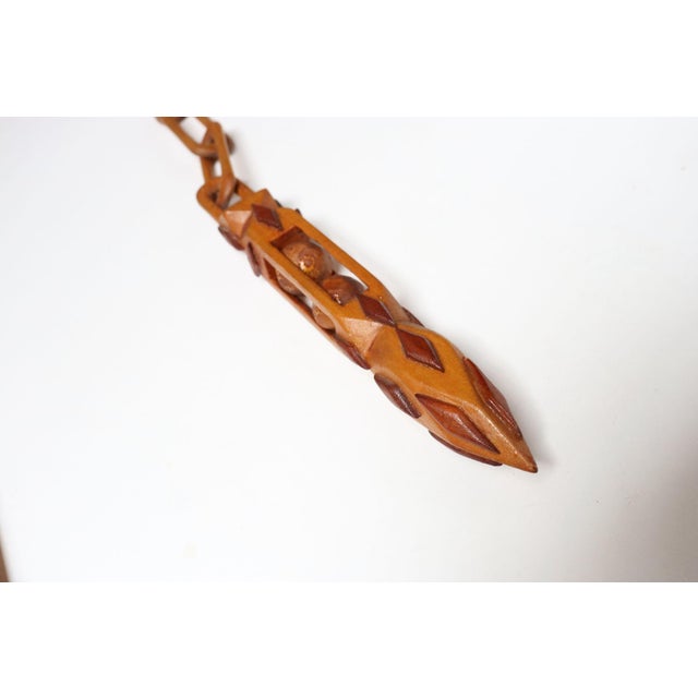 Brown Vintage Folk Art Hand-Carved Dual Ball in Cage Whimsy Chain For Sale - Image 8 of 15