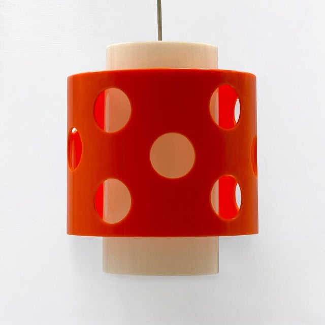 Space Age Hanging Lamp with Orange and White Lampshade, 1970s For Sale - Image 4 of 11