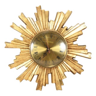 Vintage Hollywood Regency Sunburst Wall Clock with Kienzle Movement from Electrica, Germany, 1960s For Sale