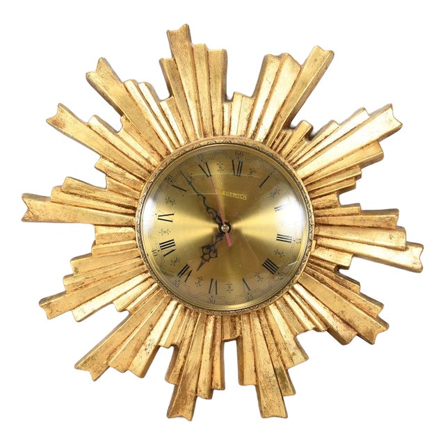 Vintage Hollywood Regency Sunburst Wall Clock with Kienzle Movement from Electrica, Germany, 1960s For Sale