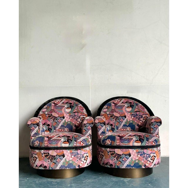 Vintage Postmodern Martin Barttrud Printed Swivel Chairs - A Pair For Sale - Image 4 of 11