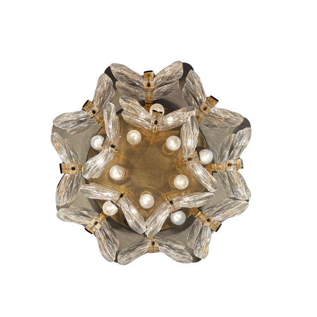Mid-Century Modern Brass and Crystal Florida Flush Mount from Kalmar, 1960s For Sale - Image 3 of 7