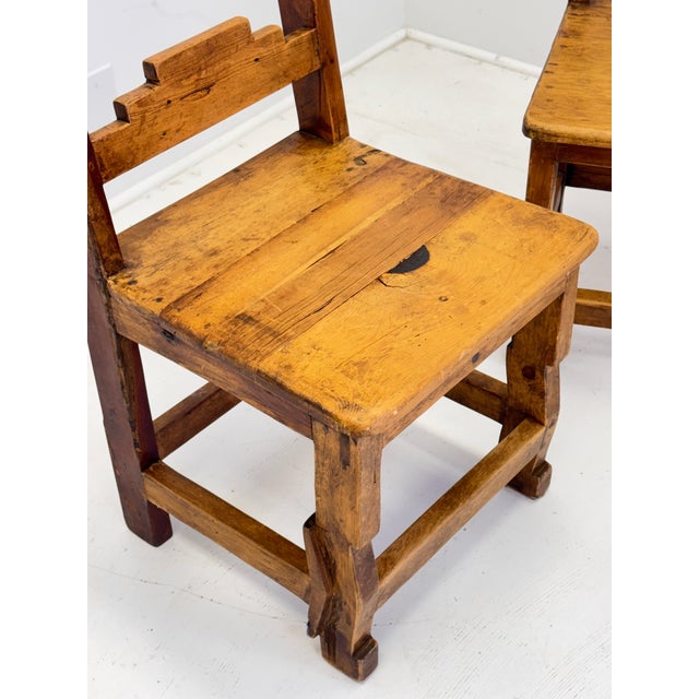 Pair of Mid-Century Mexican Rustic Pine Chairs With Carved Razor Blade Backs and Legs For Sale In Atlanta - Image 6 of 16