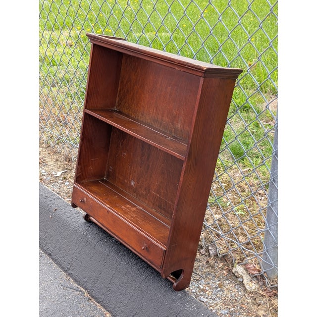 Mid-Century Modern 1960 Mid-Century Modern Cherry Wood 2-Tier Wall Shelf With Drawer For Sale - Image 3 of 13
