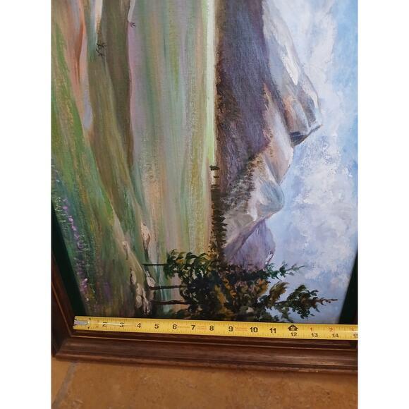 1940s Mountain Meadow Landscape Painting Original by Mitton Large Nature For Sale - Image 15 of 16
