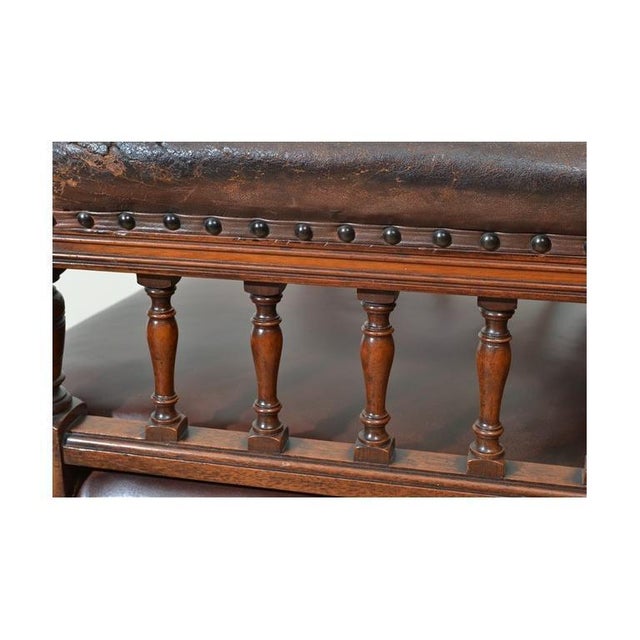 Brown Antique English Lounge Chairs Walnut and Leather, 1800s, Set of 2 For Sale - Image 8 of 18