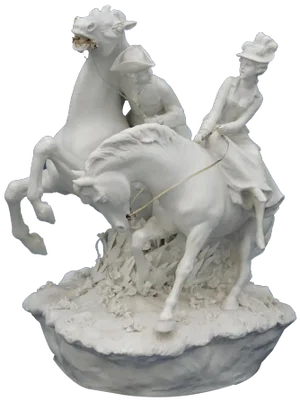 XX century, Rococo, Sculptural of Lady and Gentleman on Horseback in Biscuit Porcelain by Luigi Fabris, early decades of the 1900s, Venice - Italy.