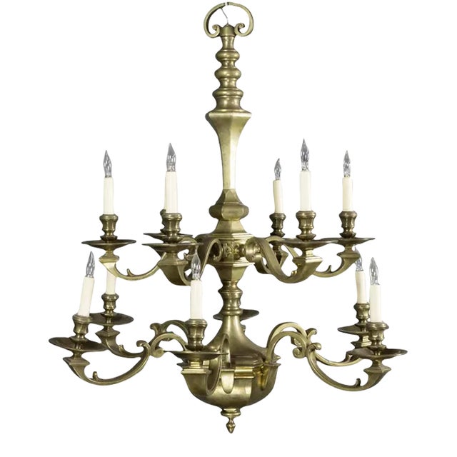 French 1940's Bronze Chandelier With Twelve Arms For Sale