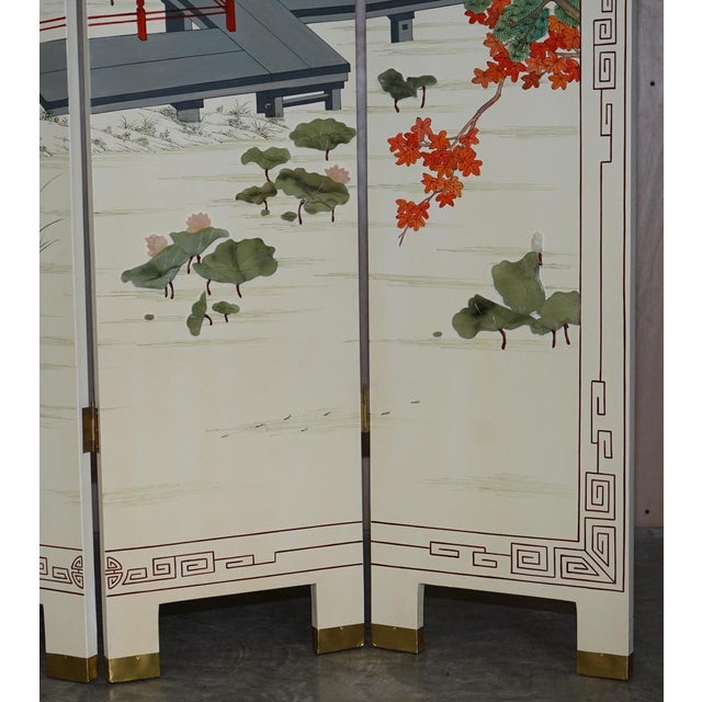 Antique Chinese Export Hardstone Folding Screen Room Divider For Sale - Image 4 of 18