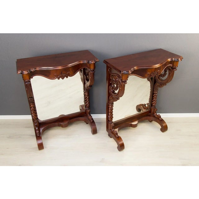 Antique Walnut Wall Console Tables, Set of 2 For Sale - Image 5 of 18