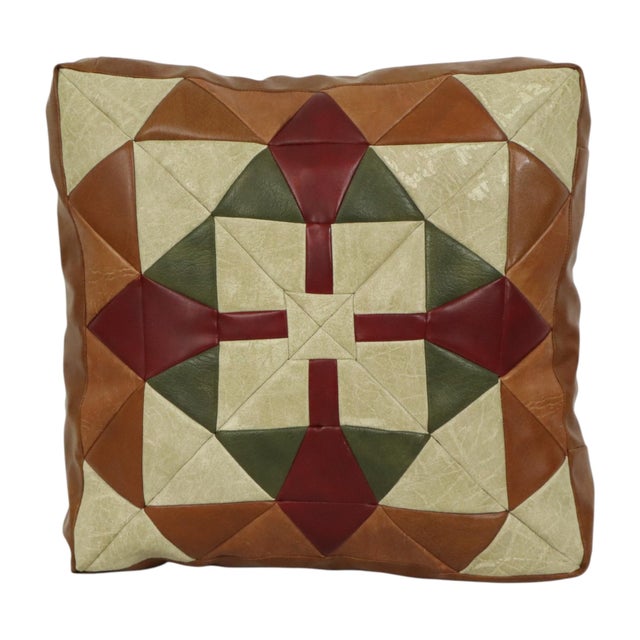 Vintage Patchwork Cushion with Diamond Pattern in Faux Leather, 1960s For Sale - Image 15 of 15