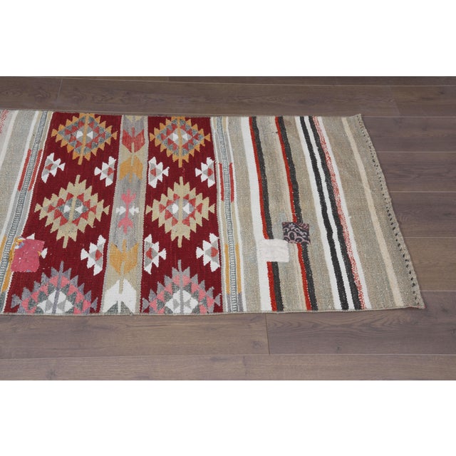 Textile 1960s Vintage Handwoven Anatolian Striped Kilim - Small Tribal Accent Rug For Sale - Image 7 of 10