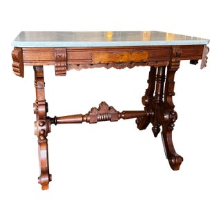 Mid 19th Century Walnut Marble Top Heavy Base Parlor Table For Sale