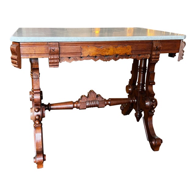 Mid 19th Century Walnut Marble Top Heavy Base Parlor Table For Sale