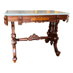 Mid 19th Century Walnut Marble Top Heavy Base Parlor Table