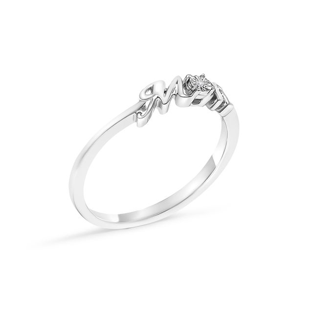 Contemporary .925 Sterling Silver Diamond Accent "MOM" Ring (J-K Color, I2-I3 Clarity) - Ring Size 8 For Sale - Image 3 of 7