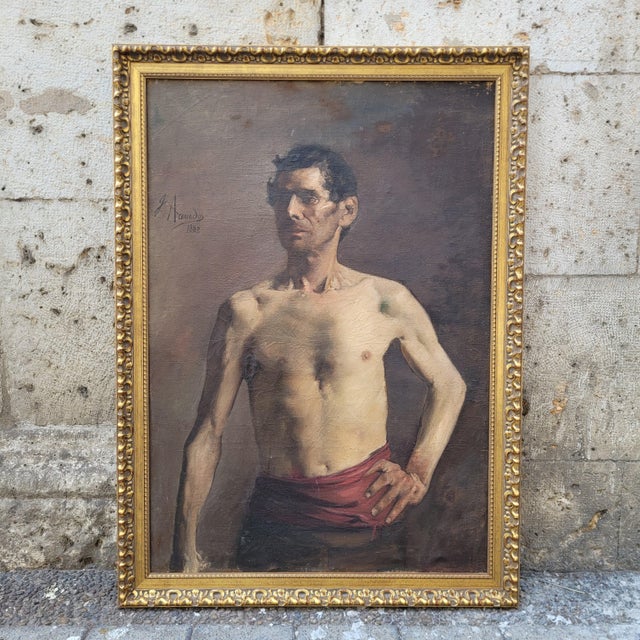 Late 19th Century José Acevedo, Nude Male Torso, 1880, Oil Painting on Canvas, Framed For Sale - Image 5 of 18