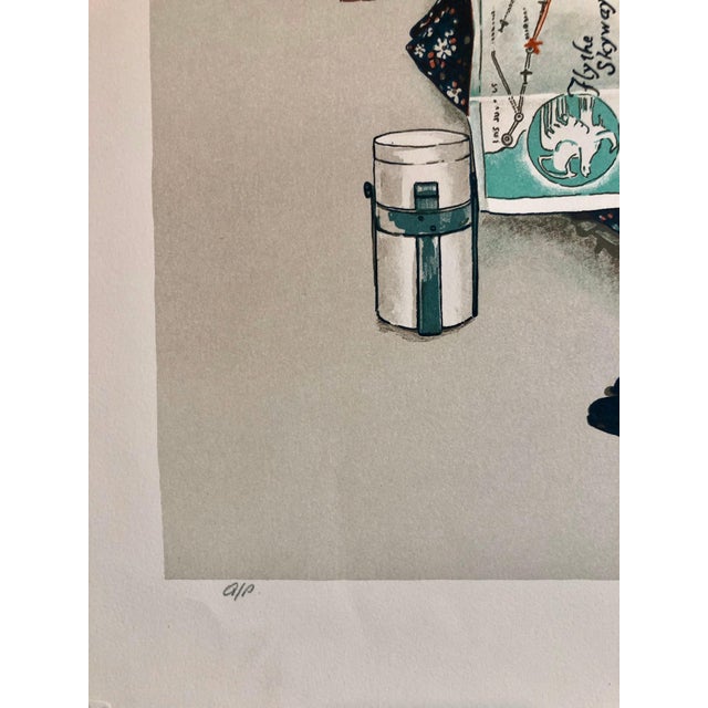 Printmaking Materials After Norman Rockwell, Original Lithograph Hand Signed Old Women Riding First Airplane Flight Americana, 1976 For Sale - Image 7 of 8