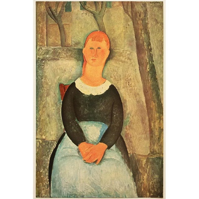 Tangerine 1940s After Amedeo Modigliani "Woman in a Garden", First Edition Swiss Offset Lithograph For Sale - Image 8 of 8