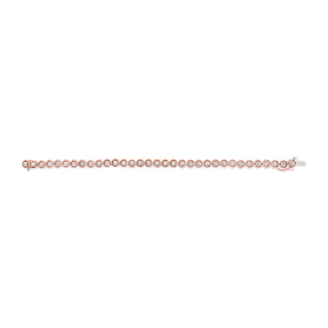 Contemporary 2 Micron 14K Rose Gold Plated Sterling Silver Diamond Circle Tennis Bracelet (0.10 cttw, I-J Color, I2-I3 Clarity) For Sale - Image 3 of 6