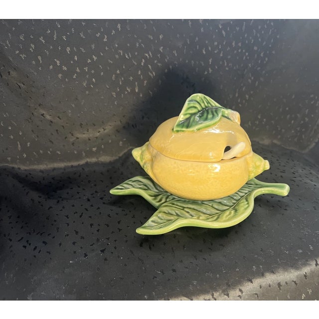 Mid-Century Modern Vintage Bordallo Pinheiro Lemon Soup Tureen Attached Underplate & Spoon For Sale - Image 3 of 4