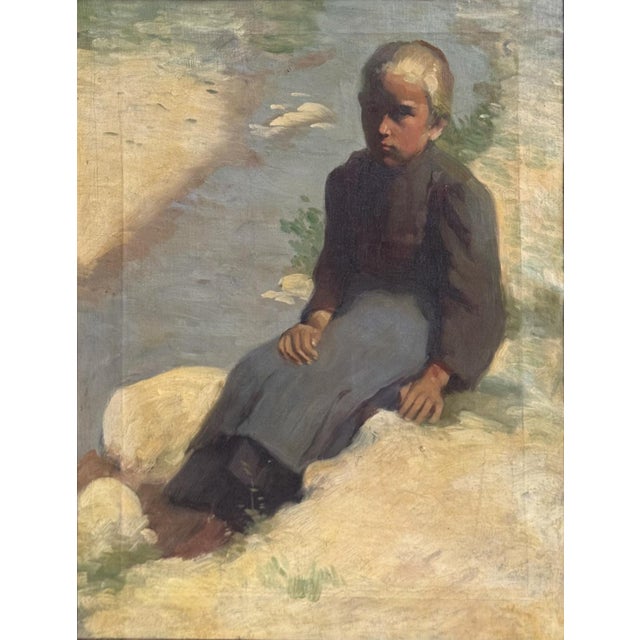 Young Peasant Woman Sitting by the Water's Edge, 1900, Oil on Canvas For Sale - Image 3 of 9