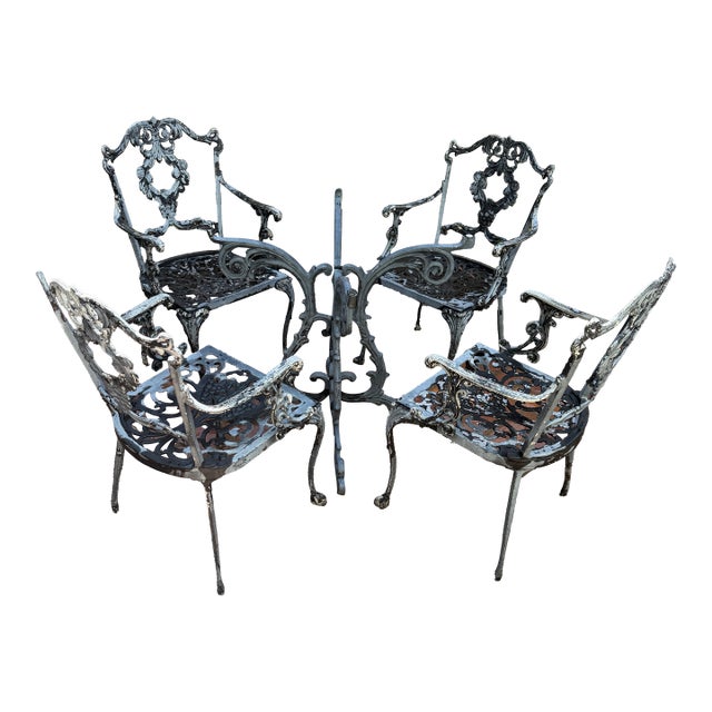 Mid 20th Century Molla Table Base and 4 Arm Chairs For Sale