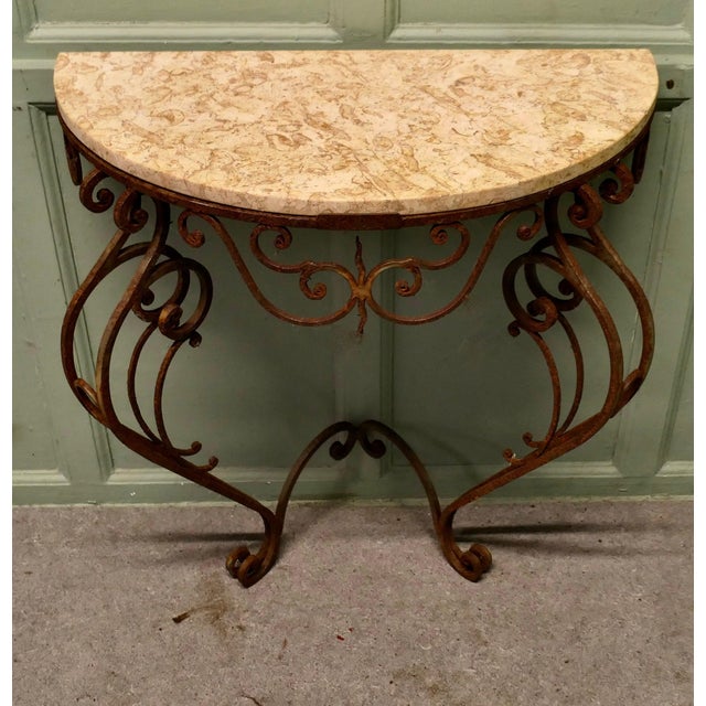 Rustic Rustic French Wrought Iron Marble Console Table For Sale - Image 3 of 7