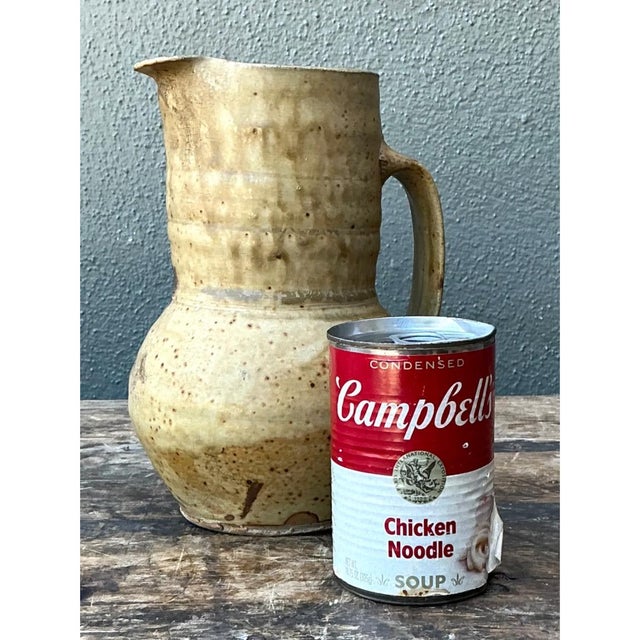 Ceramic Vintage Handcrafted Beige Ceramic Jug For Sale - Image 7 of 12