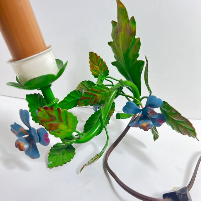 Blue Late 20th Century Colorful Italian Floral Tole Wall Lamp For Sale - Image 8 of 14