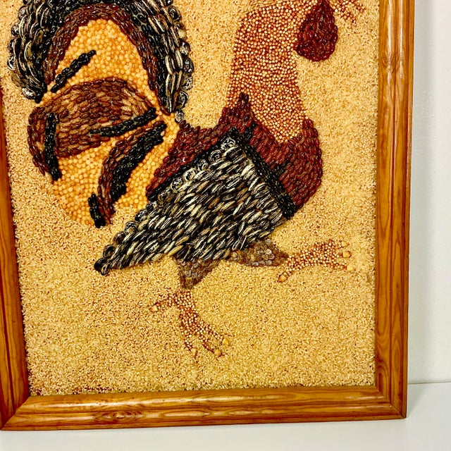 1950s Vintage Boho Chic Americana Folk Art Framed Rooster Seed Collage For Sale - Image 9 of 14