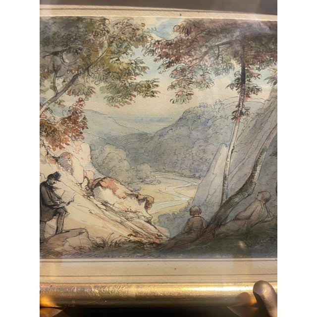 Traditional 1848 Landscape Watercolor With Figures by Casper Scheuren For Sale - Image 3 of 7