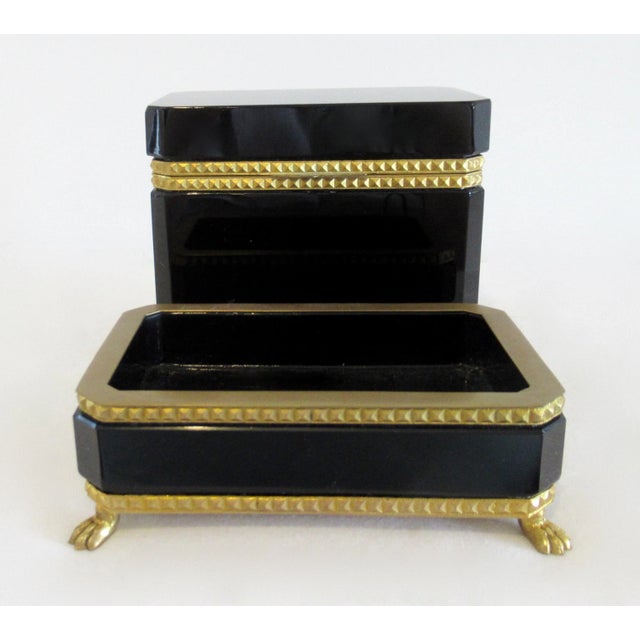 Black C.1930's Cenedese Murano Italian Hand-Blown Black Keepsake Lidded Box & Accent Dish With Bronze Gilded Mounts For Sale - Image 8 of 18