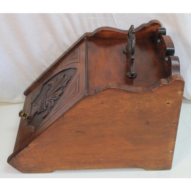 English Antique 19th Century English Carved Walnut & Brass Coal Scuttle For Sale - Image 3 of 12