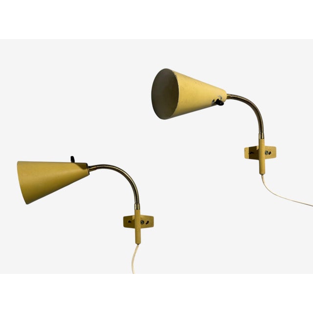1950s 1950s Ajh, Adjustable Wall Sconces, Lacquered Metal, Brass, Sweden - a Pair For Sale - Image 5 of 10