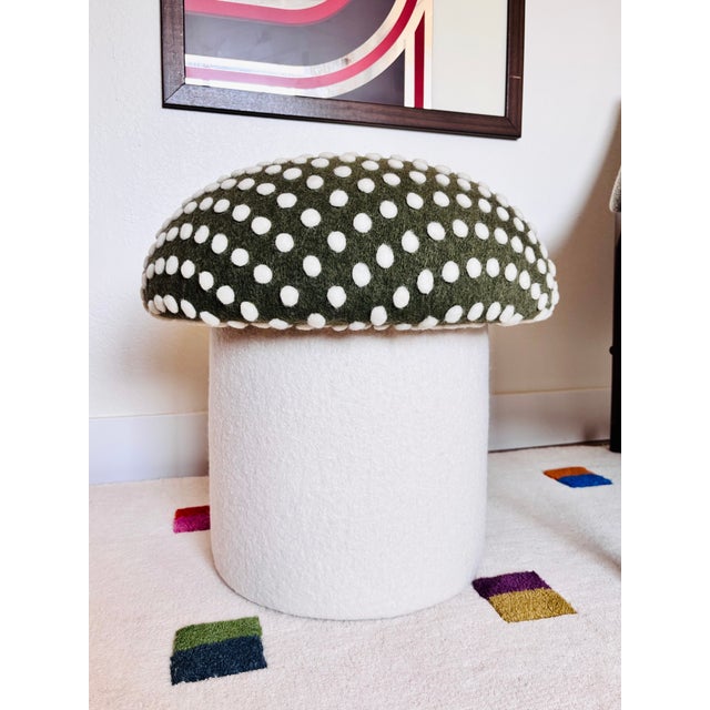 Mushroom Ottoman in Green Wool Fly Agaric For Sale In San Francisco - Image 6 of 11