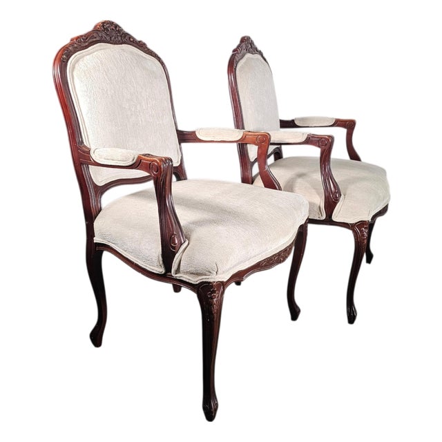 Drexel Heritage Louis XV Style Bergere Armchairs French Rococo Pair 41" For Sale