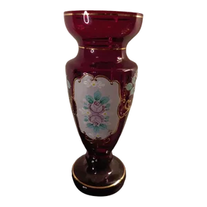 1980s Bohemia Glass Gilted Cranberry Vase Made in Czech Republic.