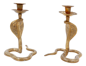 Engraved Brass Cobra Candlesticks, 1960s, Set of 2