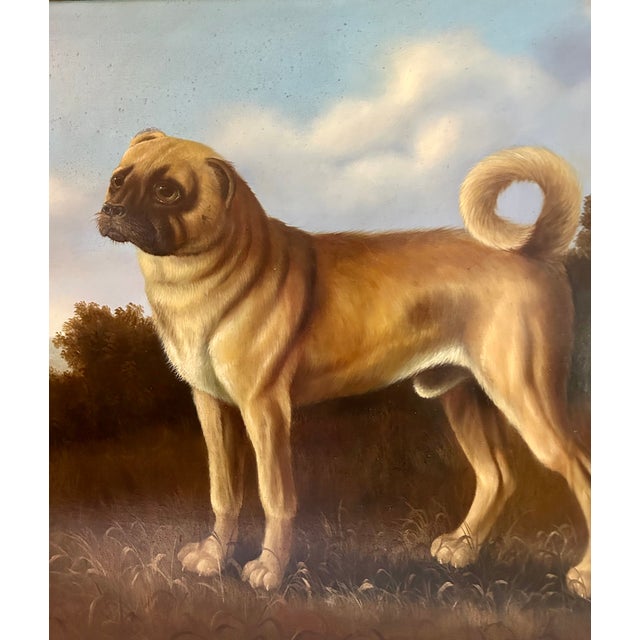 1980s 20th Cen. Large Oil Painting Portrait of a Pug Dog Signed Shipley For Sale - Image 5 of 12