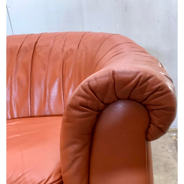 1970s Orange Leather Loveseat Denmark For Sale - Image 9 of 11