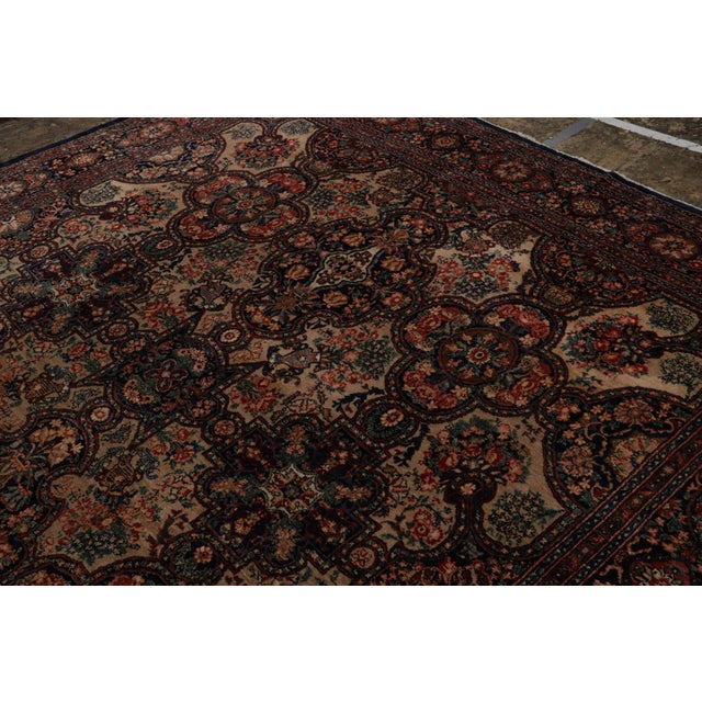 Textile Hand-Knotted Antique Bidjar Rug in Beige Brown and Blue Floral Pattern For Sale - Image 7 of 9