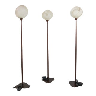 1980s Italian Postmodern Sculptural Flower Floor Lamps, Frosted Glass, Set of 3 For Sale