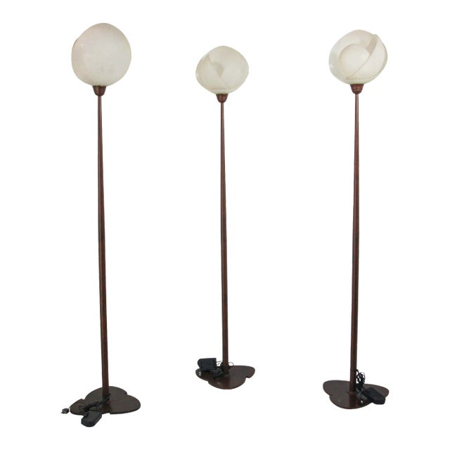 1980s Italian Postmodern Sculptural Flower Floor Lamps, Frosted Glass, Set of 3 For Sale
