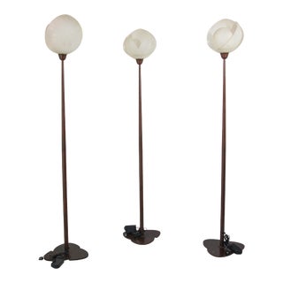 Metal Floor Lamp with Murano Glass Frosted Shade by Relco Milano, Italy, 1980s - Set of 3 For Sale