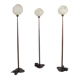 Metal Floor Lamp with Murano Glass Frosted Shade by Relco Milano, Italy, 1980s - Set of 3