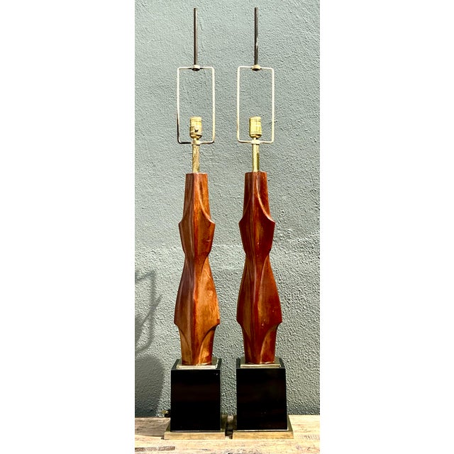 Black Vintage Original Laurel Lamp Company Wood Sculptural Lamps - A Pair For Sale - Image 8 of 12