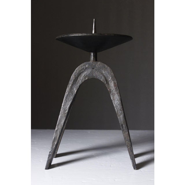 Mid-Century Modern French Brutalist Candleholders in Wrought Iron, Set of 2 For Sale - Image 6 of 15