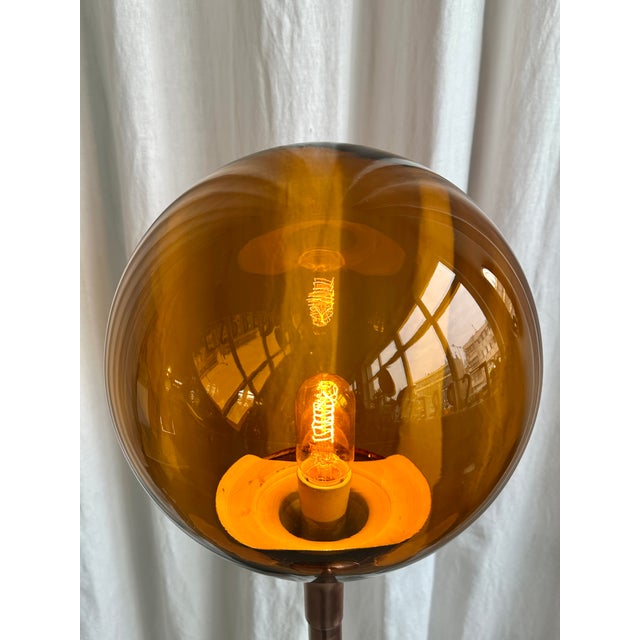 Mid-Century Hungarian Industrial Copper Floor Lamp with Amber Glass Shade, 1970s For Sale - Image 6 of 18